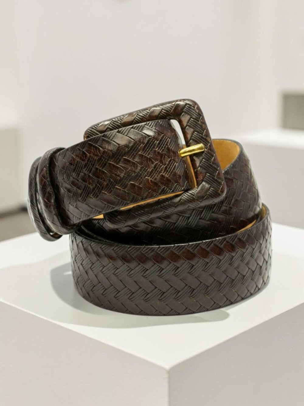 Cipriani Mahogany Woven Italian Calfskin Leather Belt